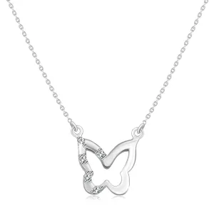Dijamantna ogrlica od bijelog 14K zlatu - privjesak leptira sa pet briljanata na krilu