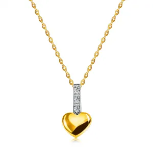 Dijamantna ogrlica u kombiniranom 14K zlatu - malo srce sa linijom od briljanata na luku, tanki lančić
