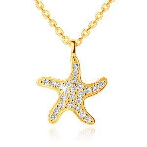 Ogrlica napravljena od 9K žutog zlata - blistava morska zvijezda, cirkoni, lančić od plosnatih karika