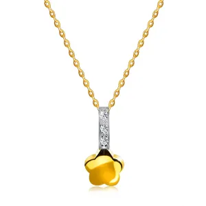 Ogrlica napravljena od kombiniranog 14K zlata -cvijet a briljantnom linijom, delikatni lančić