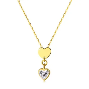 Ogrlica od 14K žutog zlata – sjajno pravilno srce, prozirno cirkonsko srce