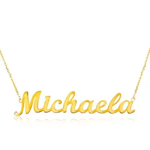 Ogrlica od žutog 14 karatnog zlata - tanki lančić, sjajni privjesak - ime Michaela