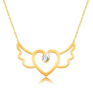 Ogrlica od žutog 9 karatnog zlata - silueta srca sa krilima, tanki lančić