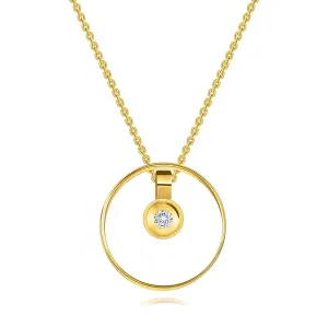 Ogrlica od žutog zlata 585 - okrugli privjesak s prozirnim brilijantom u konturi prstena