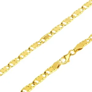 Lančić od zlata 585 - plosnate duguljaste karikice, urezi, pravokutnik, 500 mm