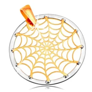 14K zlatni privjesak - paukova mreža u silueti kruga, žuto i bijelo zlato