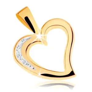 375 zlatni privjesak - silueta asimetričnog srca, prozirni cirkoni