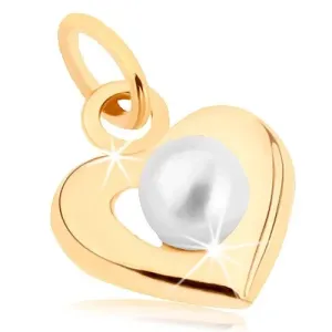 375 zlatni privjesak - široka silueta srca, bijeli okrugli biser