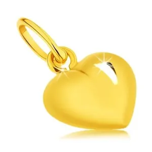 9 karatni žuti zlatni privjesak - konveksno srce, zrcalno sjajno, dvostrano
