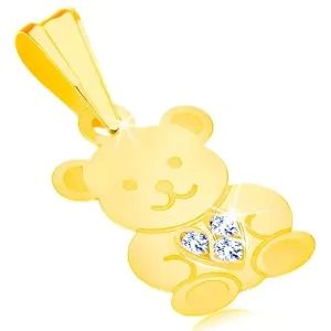 Privjesak od 9K žutog zlata - slatki sjajni medvjedić, svjetlucavo srce