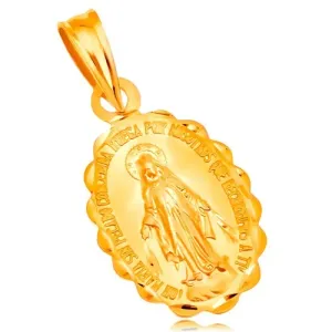 Privjesak od žutog 14K zlata - ovalni medaljon Djevice Marije, obostran