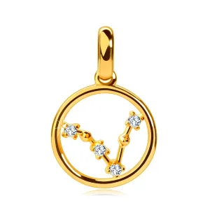 Privjesak od žutog 9K zlata, horoskopski znak 'Riba', prozirni cirkoni, krug