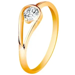 14 karatni zlatni prsten sa uskim sjajnim krakovima, prozirni cirkon u petlji - Veličina: 49