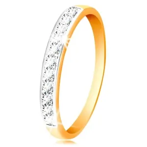14 karatni zlatni prsten - svjetlucava pruga koja se sastoji od prozirnih cirkona sa rubom od bijelog zlata - Veličina: 54