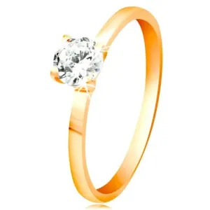 14K prsten od žutog zlata - svjetlucavi prozirni cirkon u sjajnom povišenom postolju - Veličina: 50