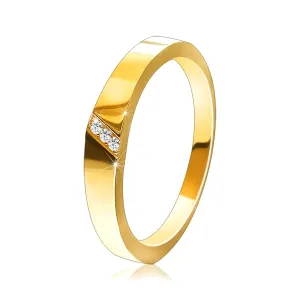 14K Zlatni prsten - dijagonalni urezi sa umetnutim cirkonima - Veličina: 52