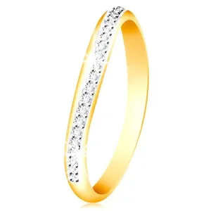 14K zlatni prsten - svjetlucava zakrivljena traka prozirnih cirkona i bijelo zlato - Veličina: 54