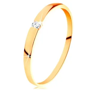 14K zlatni prsten - svjetlucavi prozirni cirkon, glatki ispupčeni krakovi - Veličina: 55