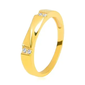 14K zlatni vjenčani prsten - prozirni cirkon, sjajni val, glatki krakovi, 3,5 mm - Veličina: 60