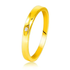 585 Dijamantni prsten od žutog zlata - blago zakošeni krakovi, prozirni briljant - Veličina: 52