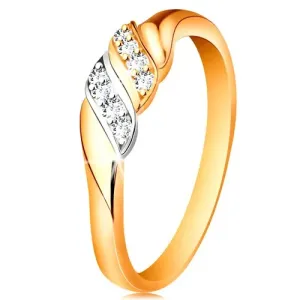 585 zlatni prsten - dva vala od bijelog i žutog zlata, svjetlucavi prozirni cirkoni - Veličina: 49