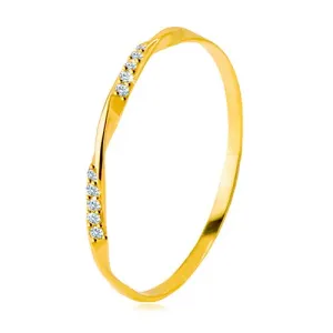 585 zlatni prsten - glatka valovita linija ukrašena svjetlucavim prozirnim cirkonima - Veličina: 49
