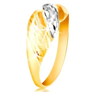 585 zlatni prsten - ispupčene trake od žutog i bijelog zlata, svjetlucavi usjeci - Veličina: 49
