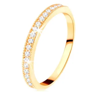 585 zlatni prsten - prozirna cirkonska linija sa uzdignutim rubom sa usjecima - Veličina: 54