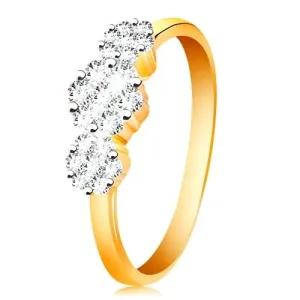 585 zlatni prsten - tri svjetlucava cvijeta koja se sastoje od prozirnih cirkona, tanki sjajni krakovi - Veličina: 58