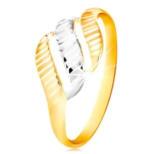 585 zlatni prsten - tri vala od žutog i bijelog zlata, sjajni usjeci - Veličina: 51