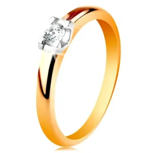 585 zlatni prsten - zaobljeni krakovi, okrugli prozirni cirkon u postolju od bijelog zlata - Veličina: 59