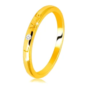 9K žuto zlatni prsten - natpis 
