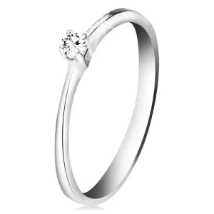 Brilijantni prsten od bijelog 585 zlata - svjetlucavi prozirni dijamant u postolju sa četiri zupca - Veličina: 50