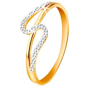 Dijamantni prsten od 14 karatnog zlata, ravni i valoviti krak, mali prozirni dijamanti - Veličina: 56