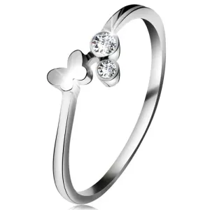 Dijamantni prsten od 14K bijelog zlata - dva prozirna brilijanta, sjajni leptir - Veličina: 51