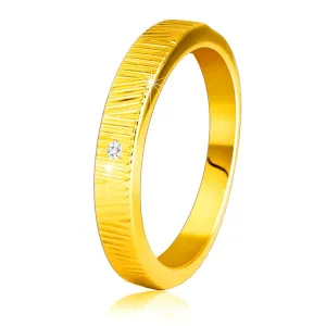 Dijamantni prsten od 14K žutog zlata - fini ukrasni urezi, prozirni briljant, 1,5 mm - Veličina: 56