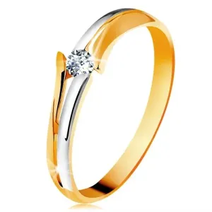 Dijamantni prsten od zlata 585, prozirni brilijant, razdvojeni dvobojni krakovi - Veličina: 47