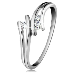 Dijamantski prsten od zlata 585, tri svjetlucava prozirna brilijanta, razdvojeni krakovi, bijelo zlato - Veličina: 56