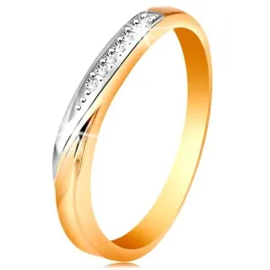 Dvobojni 585 zlatni prsten - val od bijelog zlata i mali prozirni cirkoni - Veličina: 51