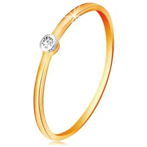 Dvobojni prsten od zlata 585 - prozirni brilijant u okruglom postolju, tanki krakovi - Veličina: 49