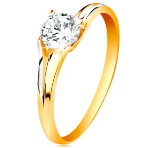 Prsten od 14 karatnog zlata - svjetlucavi prozirni cirkon u sjajnom uzdignutom postolju - Veličina: 51