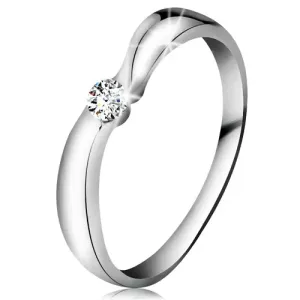 Prsten od 14K bijelog zlata s blistavim brilijantom prozirne boje, širi krakovi - Veličina: 50