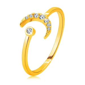 Prsten od 14K zlata - mjesec ukrašen cirkonima, okrugli cirkon u okviru, otvoreni krakovi - Veličina: 49