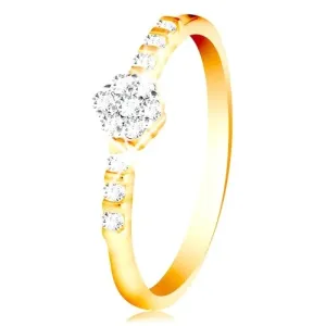 Prsten od 14K zlata - prozirni svjetlucavi cvijet, mali cirkoni na krakovima - Veličina: 49