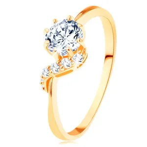Prsten od 14K žutog zlata - okrugli cirkon prozirne boje, svjetlucavi val - Veličina: 49