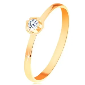 Prsten od 14K žutog zlata - prozirni dijamant u uzdignutom okruglom postolju - Veličina: 52