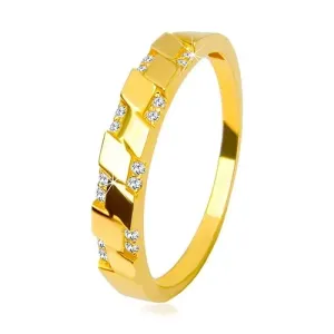 Prsten od 14K žutog zlata- svjetlucavi okrugli cirkoni, motiv rombova - Veličina: 49