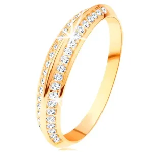 Prsten od 14K žutog zlata, ukošeni blistavi krakovi, sjajne glatke linije - Veličina: 62