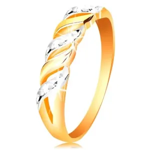 Prsten od 585 zlata - valovi od bijelog i žutog zlata, sjajni usjeci - Veličina: 62