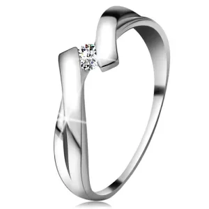 Prsten od bijelog zlata 585 s blistavim dijamantom, razdvojeni prekriženi krakovi - Veličina: 61